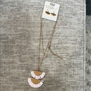 Gold and Pink Necklace/Earring Set Brand New